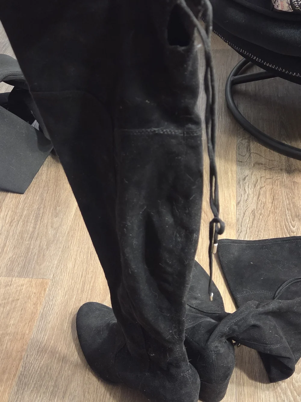 Marc Fisher Black Suede Over-the-Knee Lace-Back Block Heel Boots